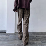 Ribbed Draped Wide Trousers