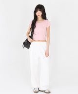 STITCH LINE CROP HALF T-SHIRT [4color]