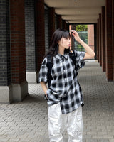 Unisex デイリーレトロチェッカード半袖シャツ