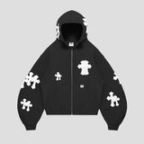 ホワイト クロス ジップ フーディー - BLACK