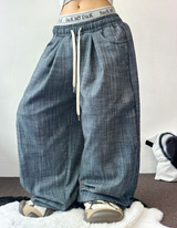PINTUCK BANDING COTTON DENIM LONG PANTS 🩵🩷🤎3COLOR
