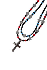 Layered red-blue cross necklace