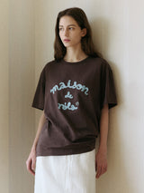 メゾンドローラ エンブロイダリー ルーズフィット Tシャツ ブラウン