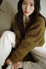 Boucle wool cardigan, Khaki