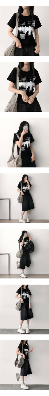 E-Tionレタリング半袖Tシャツ