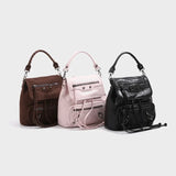 Y2K Oil-Waxed Leather Pocket Mini Backpack 2-Way