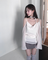 romang drape cut off-shoulder bl tie set