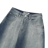 CHERRY COLOR SANDING WIDE-FIT DENIM PANTS [BLUE]