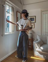 フローラルカラーのマッチングエンブロイダリーショートスリーブTシャツ