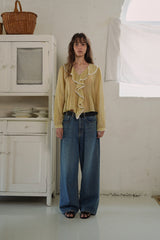 Open sheer blouse_mustard