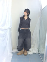 Fingerhole line hooded half zipup