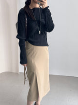 Raond Belt H-line Cut-out Long Skirt