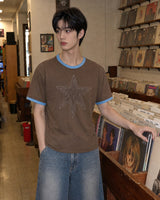 (UNISEX)カッティングスター ダブルスリーブTシャツ
