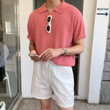 LMN Romal エアクールバリオープンカラーVネック半袖ニット (10 colors)