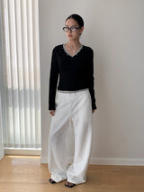 Solid color casual banding wide pants