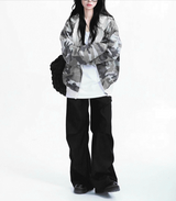 Reversible Camo & Deep Black Oversized Zip-up Hoodie