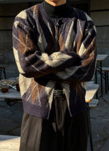 [Unisex] Argyle brush mohair cardigan(3color)