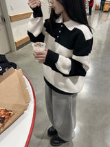 [UNISEX] Take Hachi Dangara Striped Collar Neck Long Sleeve Knit (5 colors)