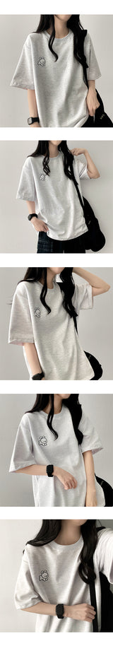 Rabbit embroidered short-sleeved T-shirt