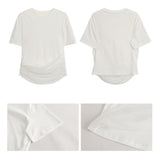 レースシャーリングラウンドルーズフィットショートスリーブtシャツ