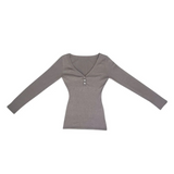 Slim fit V-neck long T-shirt 3color