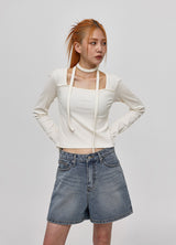 [B-DENIM] ウォッシングショート012 - BLUE