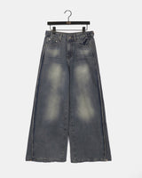 Binden Side Pintuck Back Pocket Wide Denim Pants