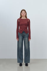 CUT OUT WRAP KNIT TOP - DEEP RED