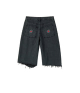 CUBIC EMBROIDERY HALF DENIM / BLACK