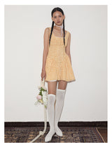 rirri Summer French-Inspired Pure & Alluring Style Retro Vacation100% Cotton Drawstring Waist Tie Dress