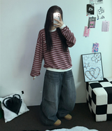 ストライプパッチスウェットシャツニット 🖤❤2COLOR