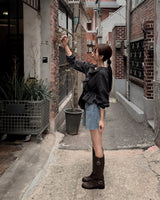 Remu check ruffle blouse