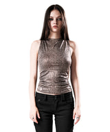 PYTHON SHIRRING SLEEVELESS TOP BEIGE