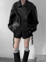 (unisex) パネルディープツーウェイレザージャケット