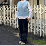 SMALL CHERRY CABLE CROP KNIT VEST - SKY