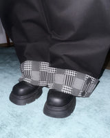 (2color) Check Button Roll-Up Wide Pants