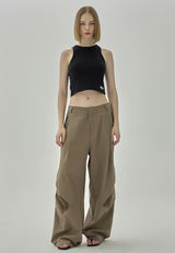 Side Drape Wide Pants - CAMEL