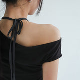 [Lacov] One Shoulder Short-Sleeved T-Shirt -7 color