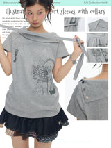 BETWEENAND  オリジナル サマー グレー カラー ショートスリーブ Tシャツ