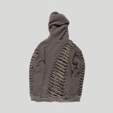 SLASHED CHECK HOODIE: BROWN