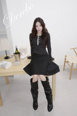 flare pintuck midi skirt