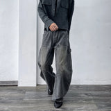 Curved Double-Knee Washed Trousers