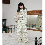 Cotton Polka Dot Cat, Dog & Rabbit Print Shirt-Style pajamas Loungewear Set
