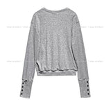 [wool 20%] ポールボタンディテールVネックニット