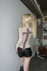 Beige Cross Slim Tee