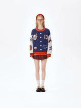 13DE MARZO Pixel Bear Baseball Sweater Blue