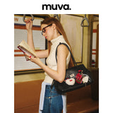 muva. Treasure Pouch, Genuine‑Leather Commuter Tote Bag, Large‑Capacity Zippered Relaxed‑Style Trendy Purse for Women, New Arrival Aug 21