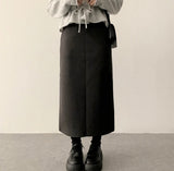 Roen Fleece unbalanced side slit H-line long skirt