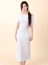 Off-Shoulder Slit Long Onepiece Sky Blue