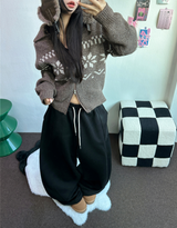 ストリング/フリース❤サイドピンタックバルーンロングパンツワイド🤍🩶🖤3カラー